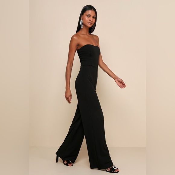 LULU’S Edith Black Strapless Wide-Leg Jumpsuit - Picture 3 of 8